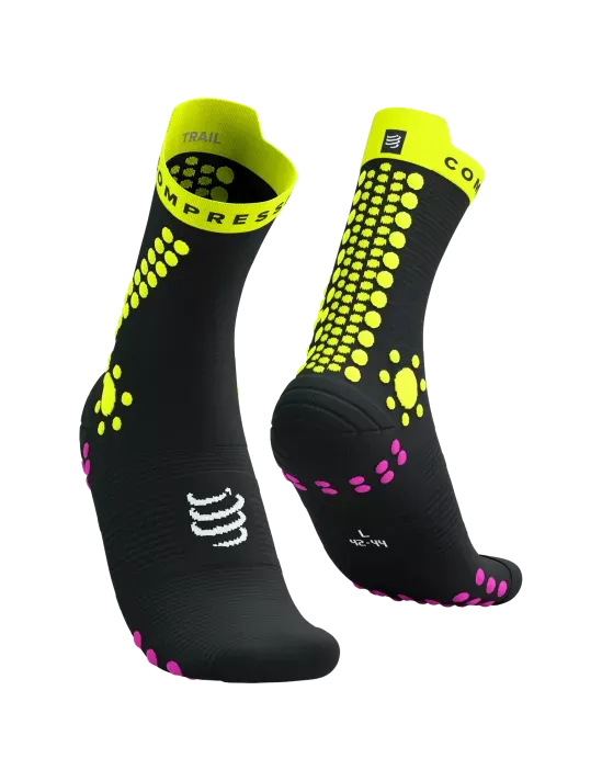 Compressport Unisex's Pro Racing Socks v4.0 Trail - Black/Safe Yellow/Neo Pink