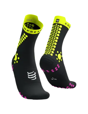 Compressport Unisex's Pro Racing Socks v4.0 Trail - Black/Safe Yellow/Neo Pink