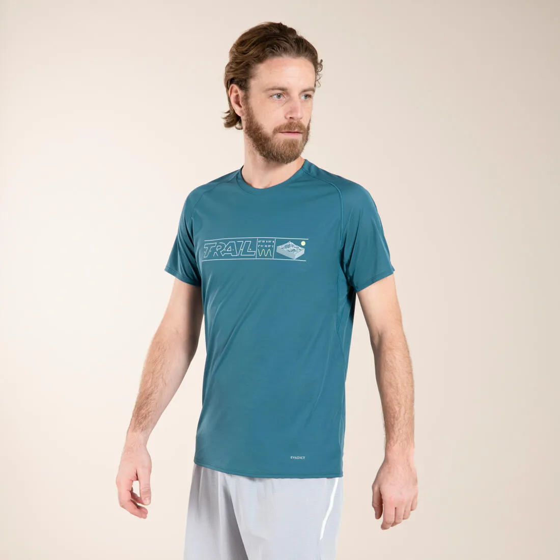 MEN'S TRAIL RUNNING SHORT-SLEEVED T-SHIRT - GRAPH/AQUA