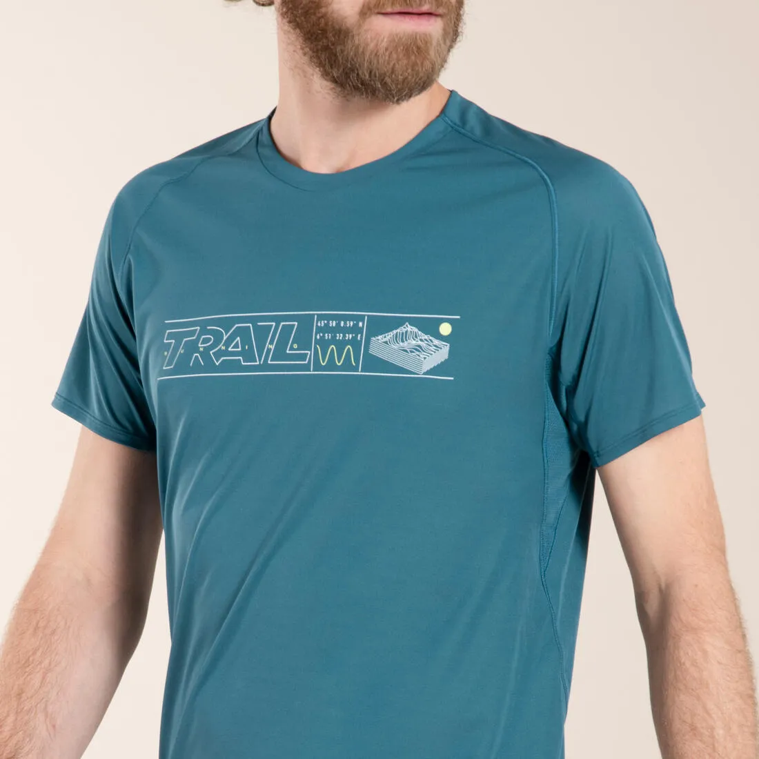 MEN'S TRAIL RUNNING SHORT-SLEEVED T-SHIRT - GRAPH/AQUA