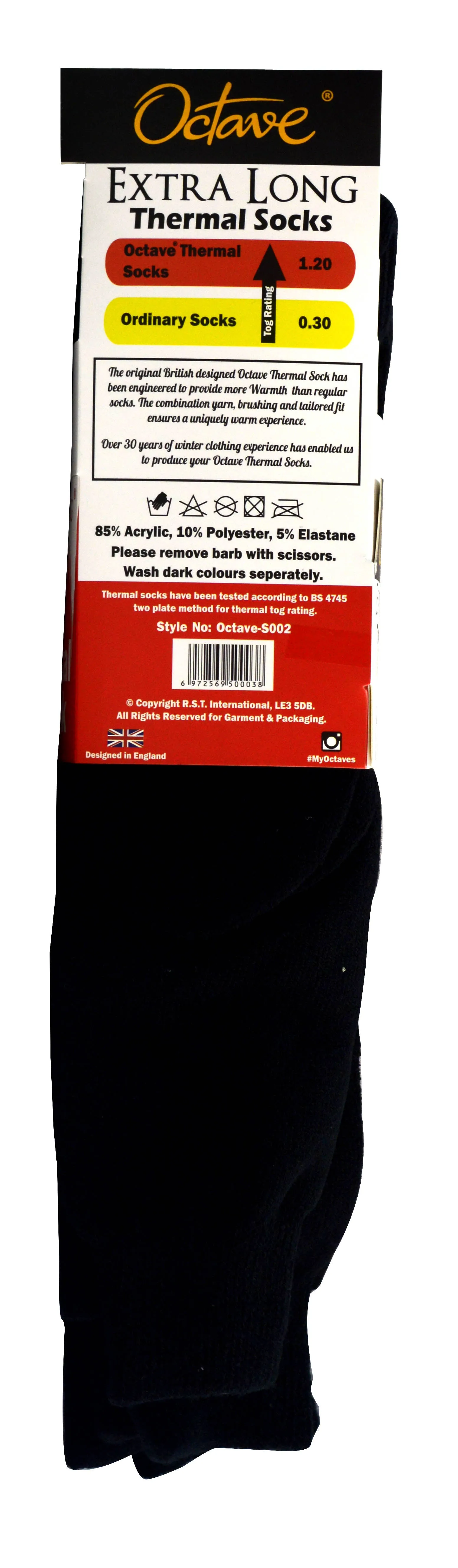 Octave® Mens Extra Long Thermal Socks 1.2 Tog 3 Pack - Black