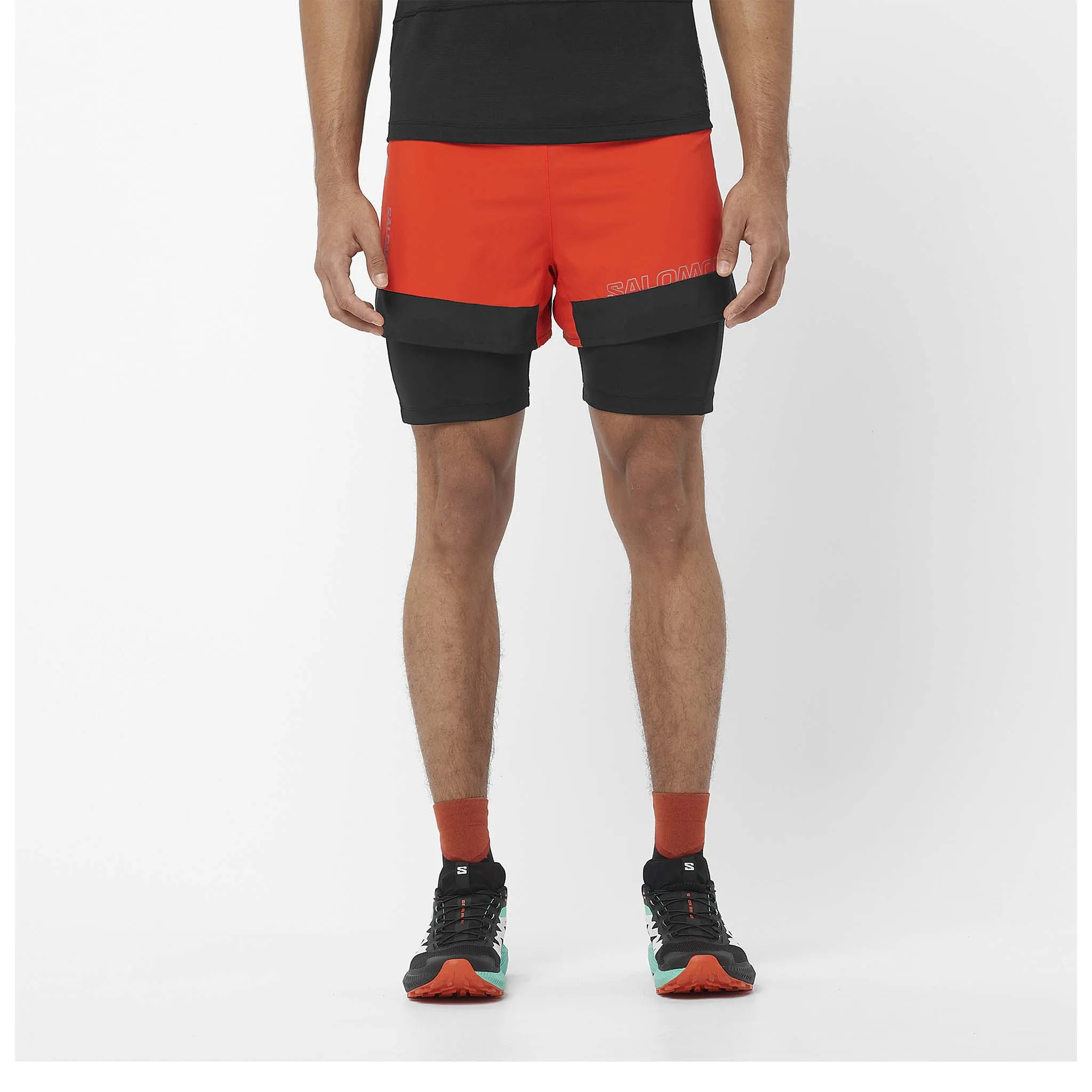 Salomon | Men's Cross 2in1 Shorts - Cherry Tomato/Deep Black